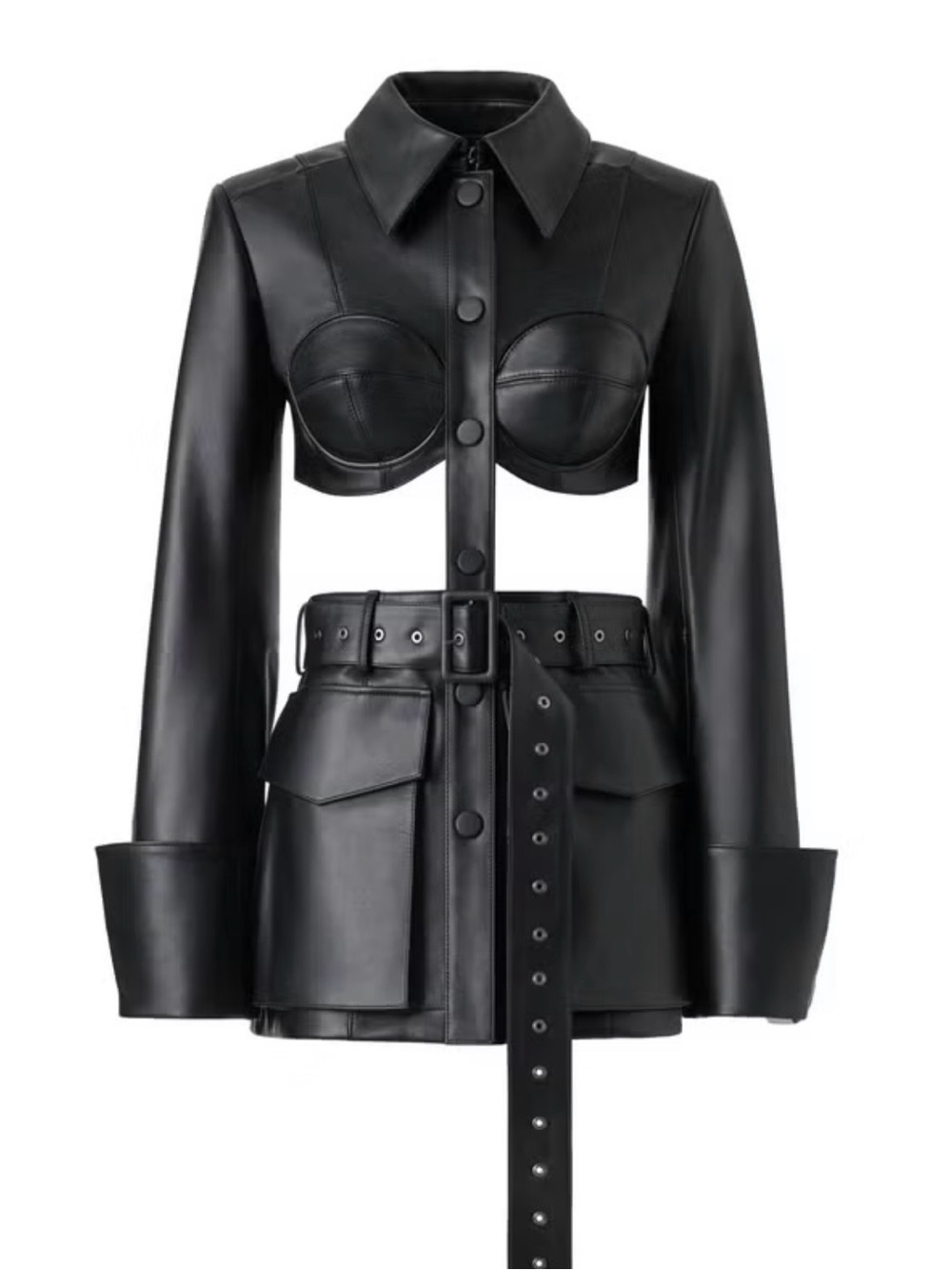 Rokh Black Leather Cutout Jacket Dress - Women's